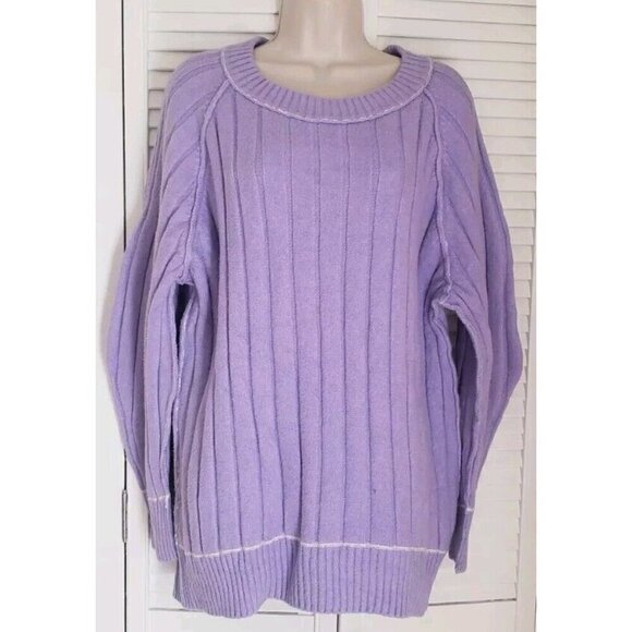 NEW FREE PEOPLE VENUS RIBBED FABRICATION SWEATER TUNIC IN PURPLE SZ XS - Picture 5 of 9